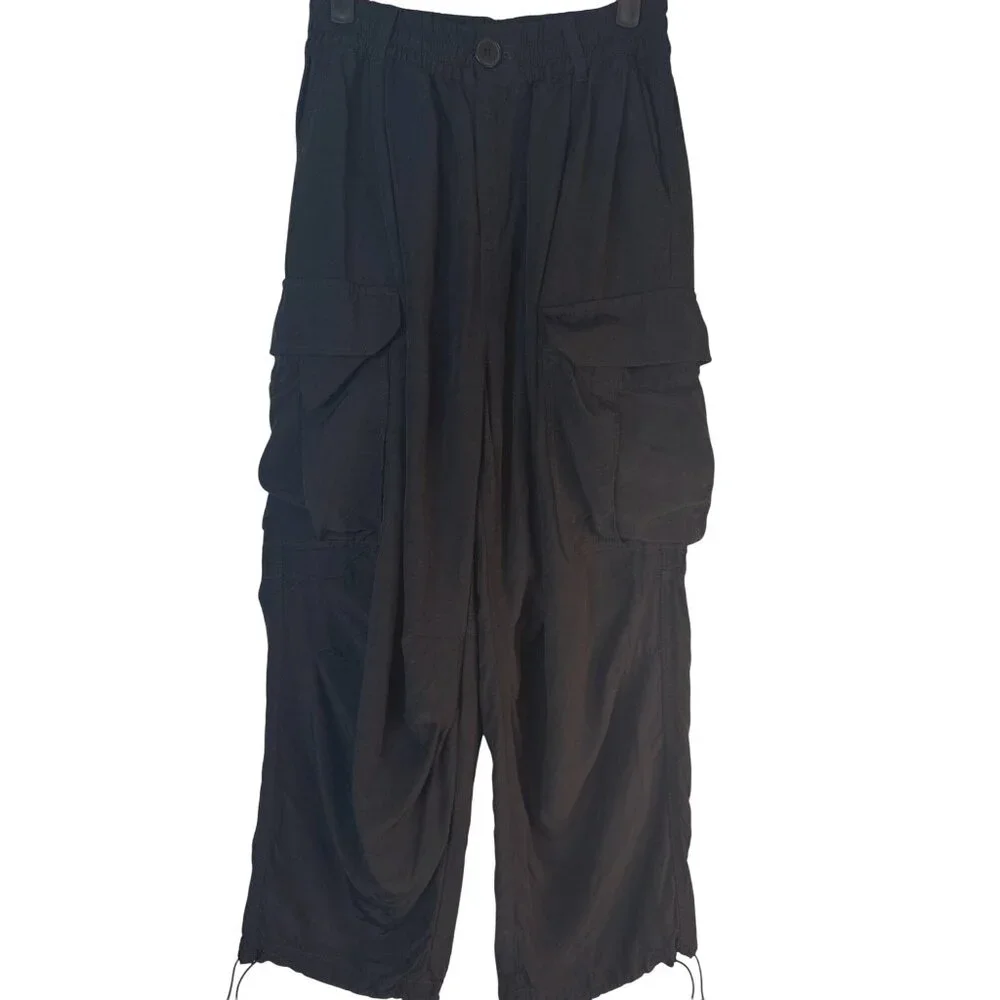 ZARA Cargo Pants XS Black Viscose & Linen